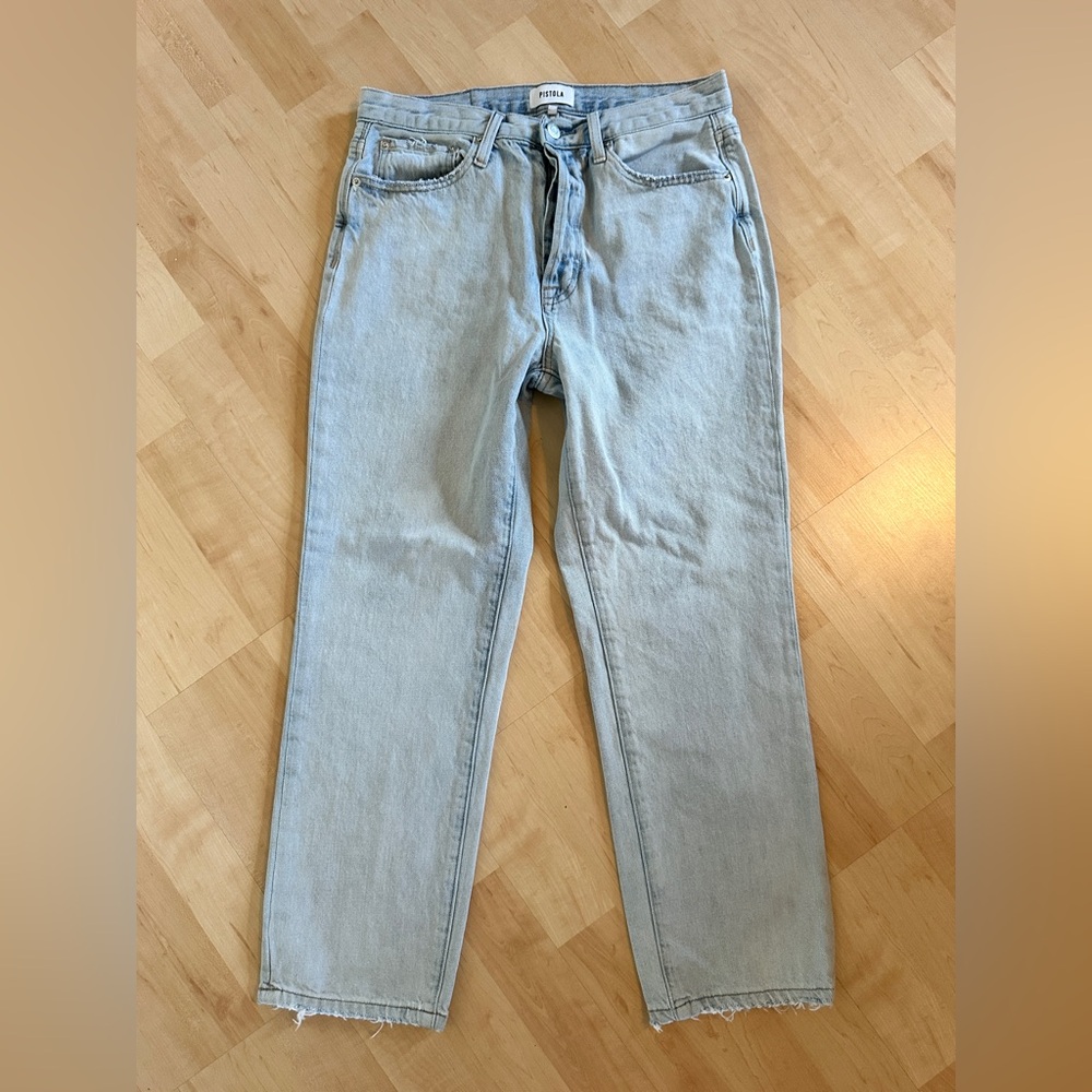 Pistola Charlie High Rise Straight Leg Cropped Light Wash Jeans - 28